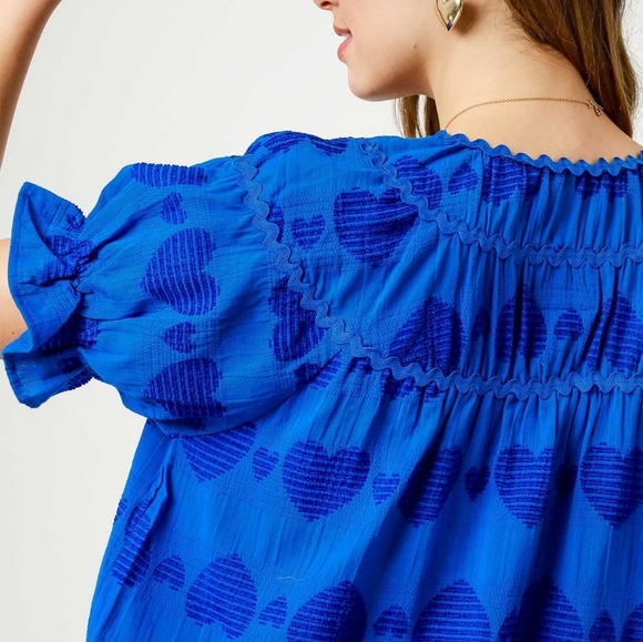 Umgee Heart Pattern Short Sleeve Ruffle Babydoll Dress - Picture 4 of 6